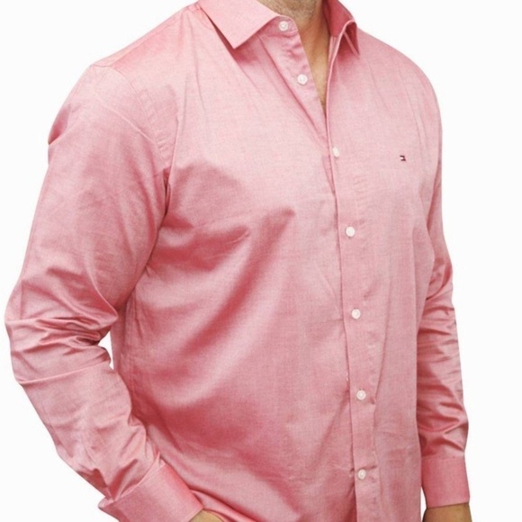 Tommy Hilfiger Men's Classic/Regular Fit Stretch Solid Dress Shirt,Cherry - Picture 6 of 11